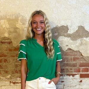 Green Ruffled Short Sleeve T-Shirt Blouse